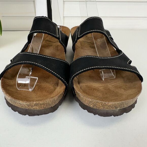 Sabatini Memory System Black Leather Slide Sandal Cork Wedge Shoes EU 38 US 7.5 - Picture 4 of 8